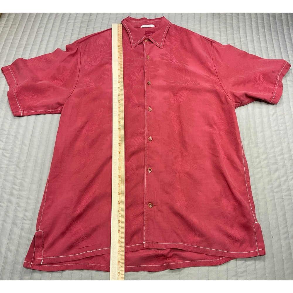 Tommy Bahama Mens Jacquard 60% Silk Camp Shirt XL Red Pineapple Contrast Stitch - Picture 9 of 10